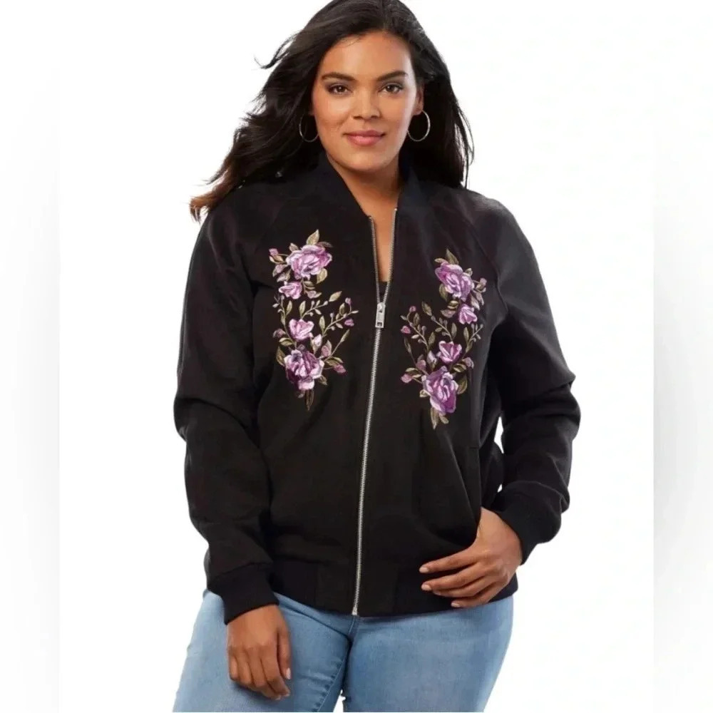ROAMAN’S | A Classic Black Embroidered Bomber Jacket Size 18/20 (NWOT)